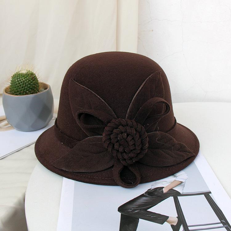 Hat lady autumn and winter new woolen top hat fashion hat fashion flower warm basin hat bucket hat