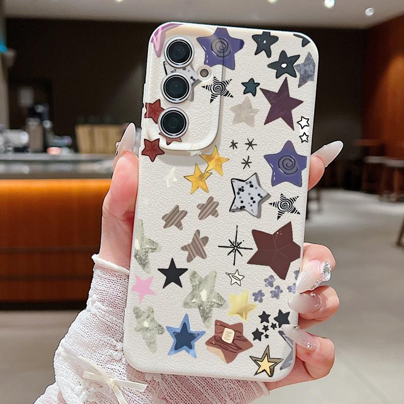 Чехол для телефона с принтом «Разноцветные звезды» для Samsung A57 A37 A17 A56 A36 A16 A55 A35 A15 A54 5G S21 FE S22 S23 S24 Plus S25 S26 Ultra Cover с текстурой кожи