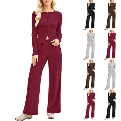 Женский комплект повседневной спортивной одежды из двух предметов однотонного цвета с длинными брюками