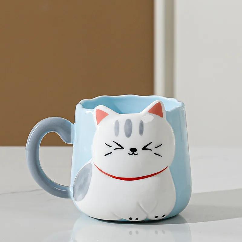 Керамическая чашка с тиснением в виде 3D-мультяшного кота, чашка для кофе, молока, чая, завтрака, с ручкой, посуда, новинка, подарок, дом, кружка 500 мл