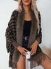Women's Autumn and Winter Large-size Shawls Fashionable Striped Knitted Wool Collar Cardigan Loose Sweater Cape 5 Colors