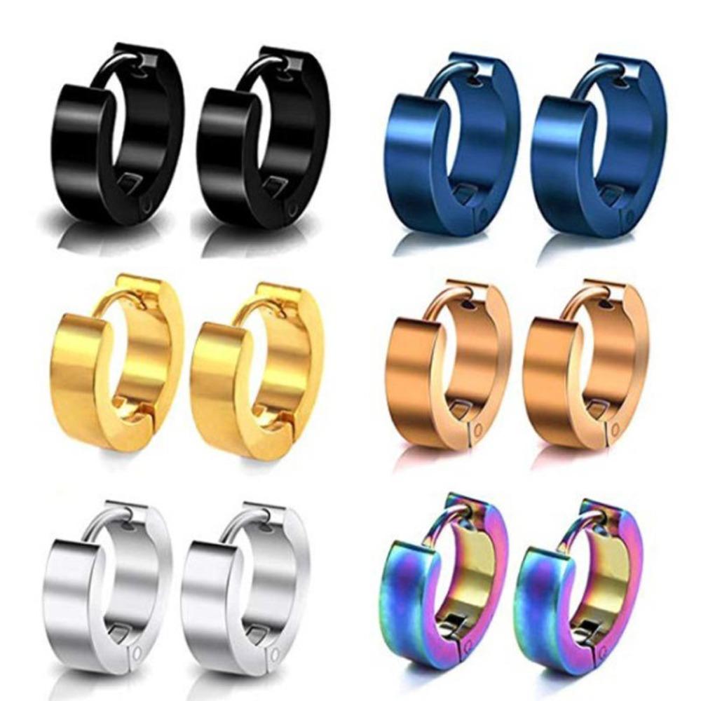 2pcs Stainless Steel Round Huggie Hoop Earrings Unisex Ear Buckle New Piercing Ear Studs Men