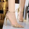Women's Sexy 10CM High-heeled Shoes Hollow One Line with Mesh Hollow High-heeled Sandals