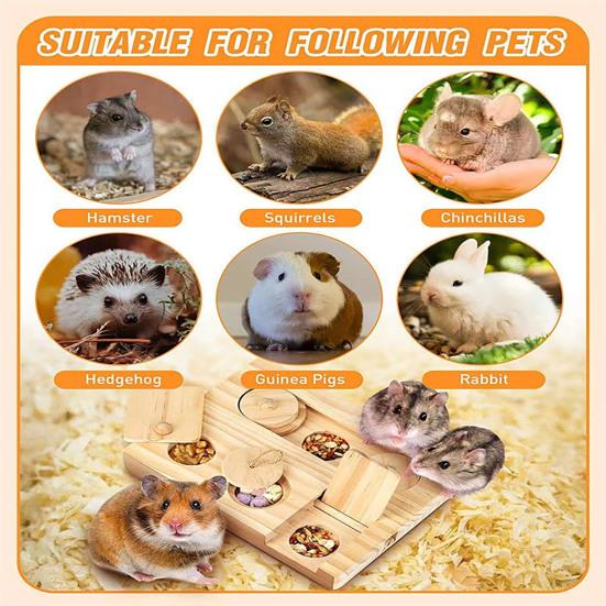 Guinea Pig Foraging Toy Hamster Wooden Interactive Enrichment Toy Small Animal Puzzle Treat Dispenser for Rabbits Rats Chinchillas
