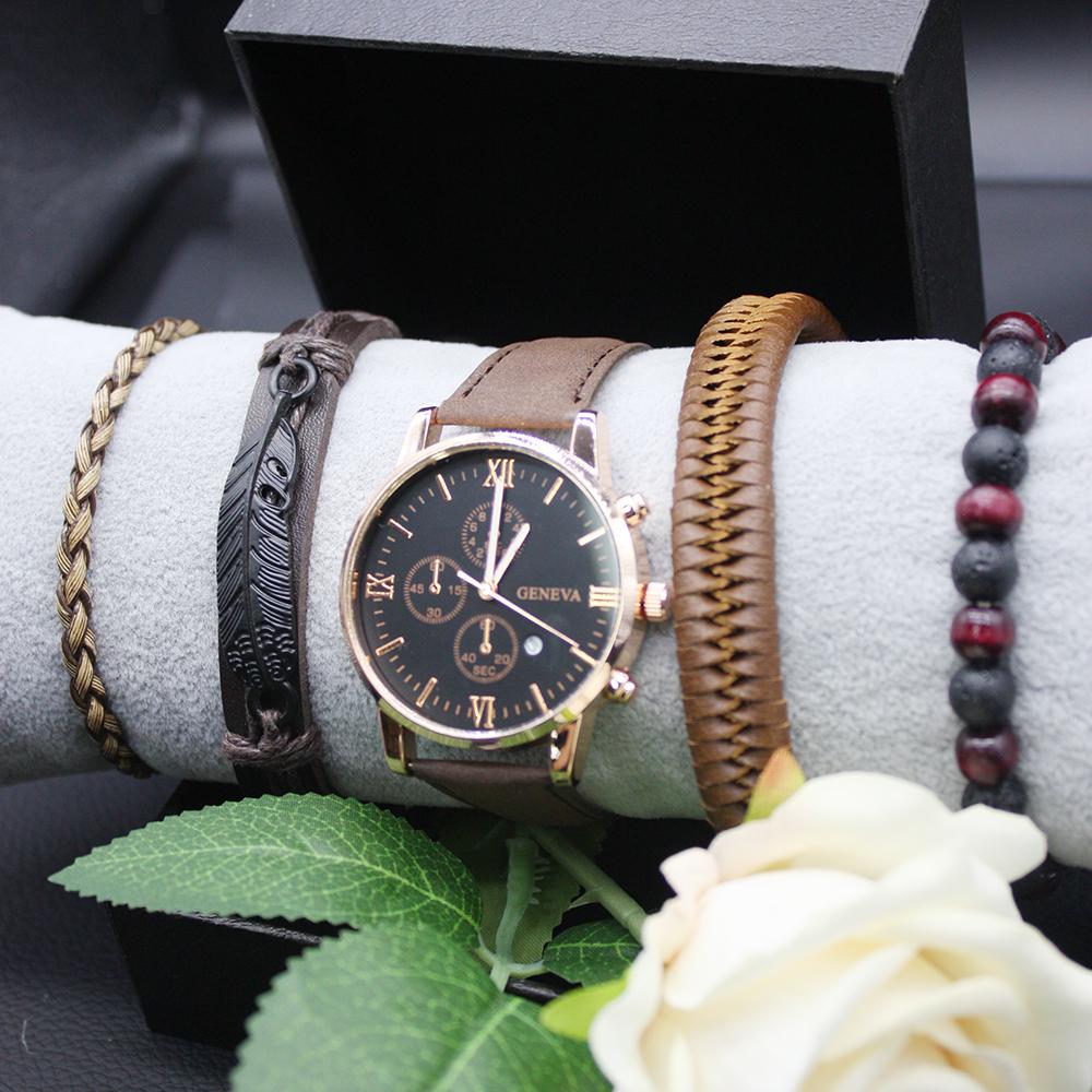 Набор из 5 предметов, мужские роскошные мужские часы, мужские наручные часы, кварцевые часы с автоматическим механизмом, мужские спортивные часы для работы и бизнеса