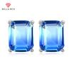 Aquamarine Earrings For Women Rectangle Classical Simple Design Ear Studs Topaz 9*7mm Party Gift