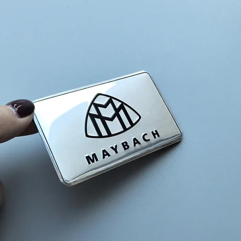 Square & Long Thin Aluminium Label Sticker Car Emblem for Mercedes Benz Maybach AMG Star Wheat B Badge Logo Black Silver