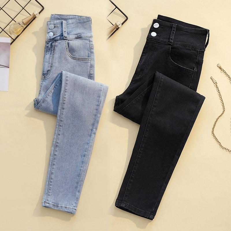 Женские облегающие джинсы с двумя пуговицами, облегающие брюки-карандаш