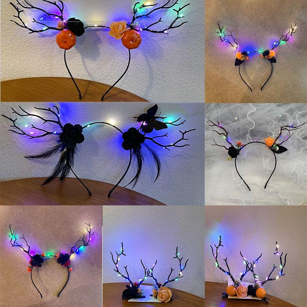LED Fairy Deer Ear Headband Elk Ears Kids Head Wear Halloween Glowing Antler Hair Hoop  Photo Props