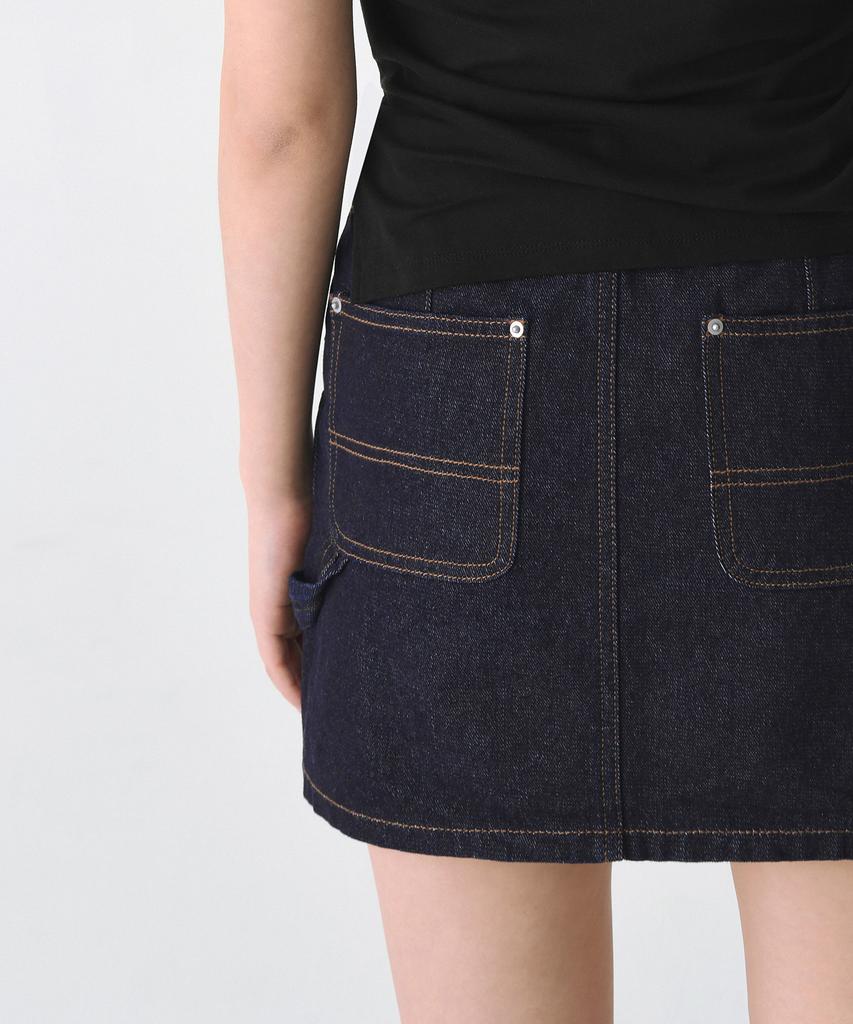 Musinsa Standard Woman Women'S Denim Double Knee Carpenter Mini Skirt [Deep Indigo]