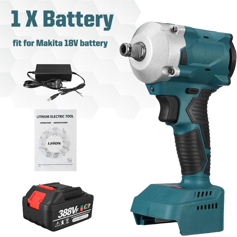 800N.M Brushless Cordless Rechargeable Electric Impact Wrench 1/2 Inch Wrench Compatible for Makita Battery