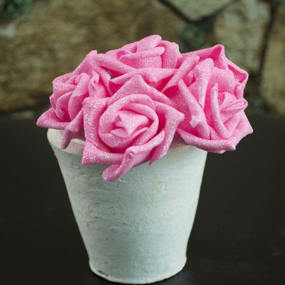 10pcs with Glitter Powder Bride Bouquet Wedding Party Decor Artificial Flowers Foam Roses Decoration Artificial Roses