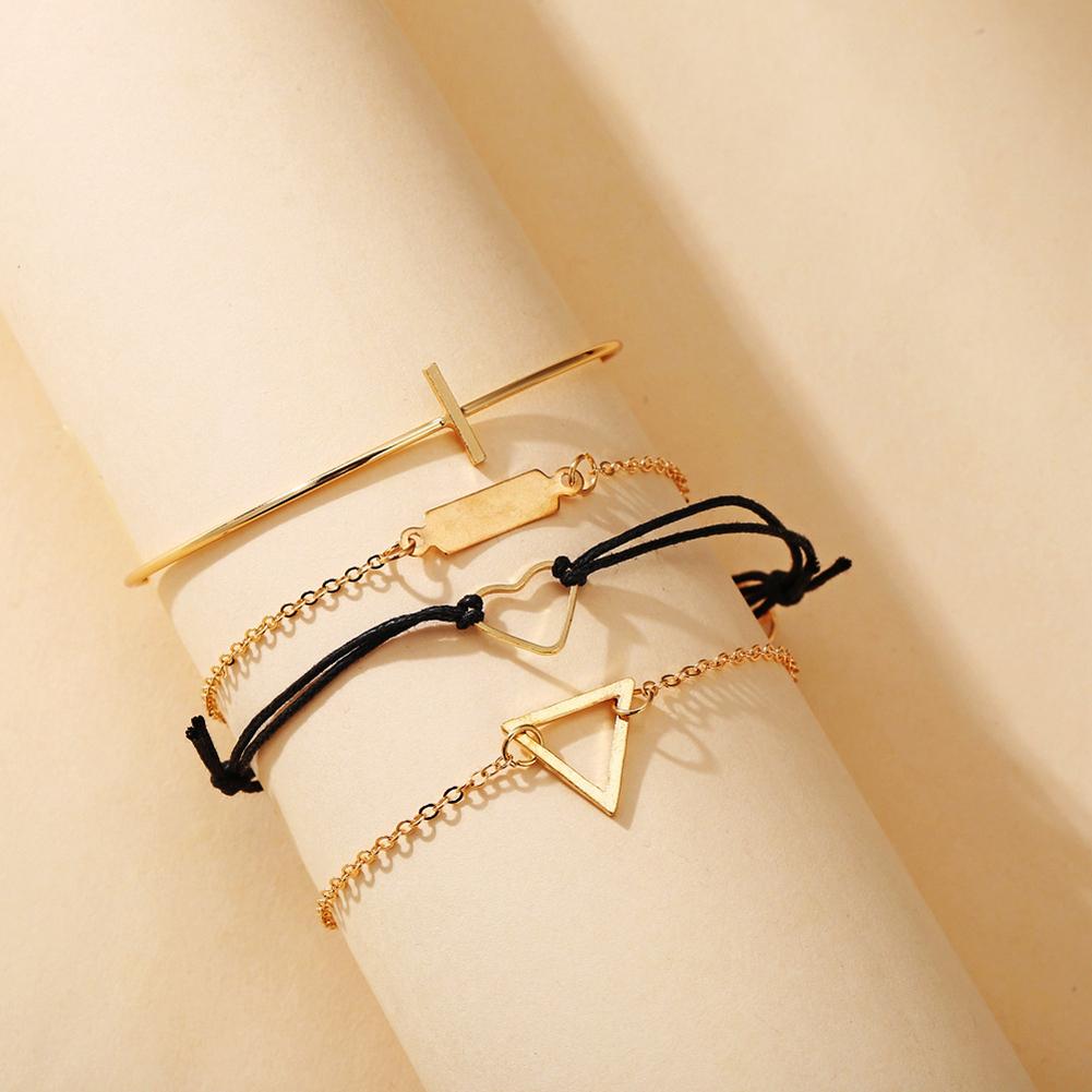 4 Pcs/set Women's Bracelet Heart-shaped Geometric Retro Simple Style Alloy Bracelet