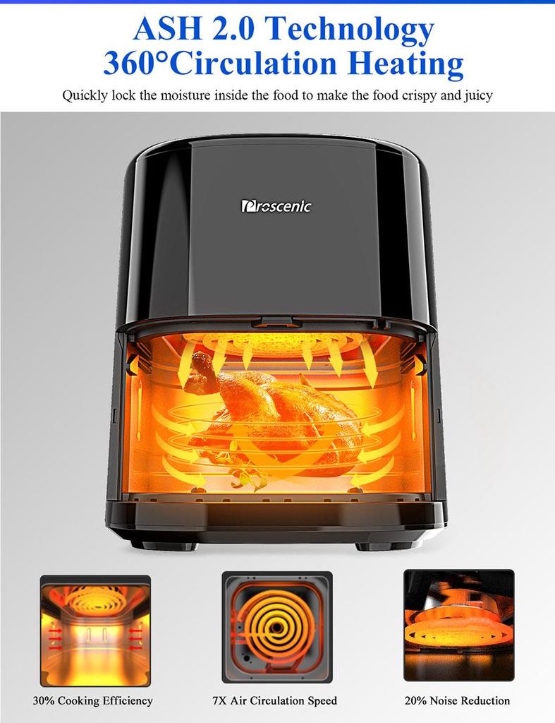 Proscenic T22 Air Fryer with 13 Presets & Shake Reminder, Oil Free Air Fryer 5L, Compatible with APP & Alexa - Black