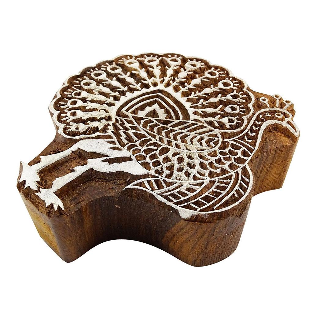 Текстильная печать на ткани Печать павлина Дизайн Деревянный блок Текстильный блок