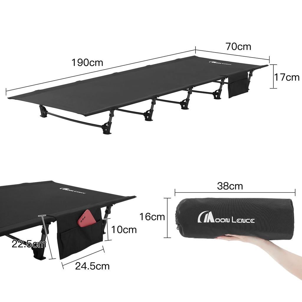 MOON LENCE Складная Кемпинговая Уличная Легкая до 160 кг Веса Включает Хранение и Переноску и Идеальна для Катастроф Черная Раскладушка, Кровать, Складная, Компактная,