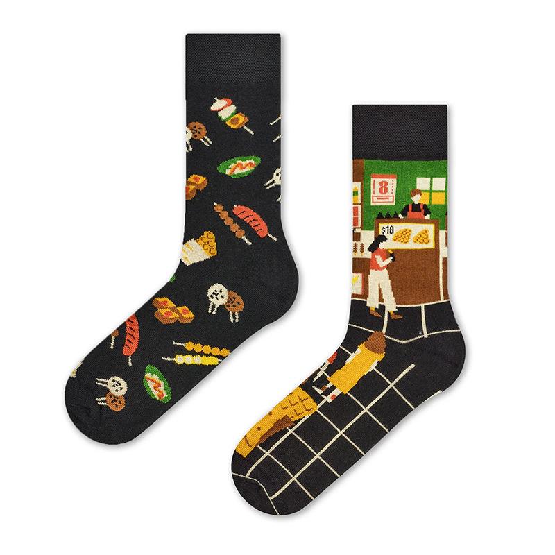 Creative and Fun Cartoon AB Trendy Asymmetric Mandarin Duck Men's and Women's Cotton Socks Medium High Socks