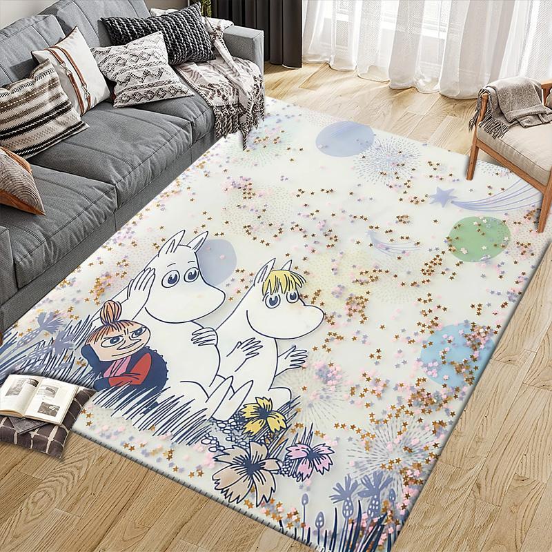 Moomin2 Flannel Pattern Square Carpet,Area Rug,Carpet Rug for Living Room Bedroom Sofa Playroom Decor,Non-slip Floor Mat