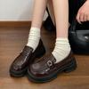 Brown Retro British Style Heightened Platform Small Leather Shoes Women's 2025 Spring and Autumn New French One-pedal Loafers