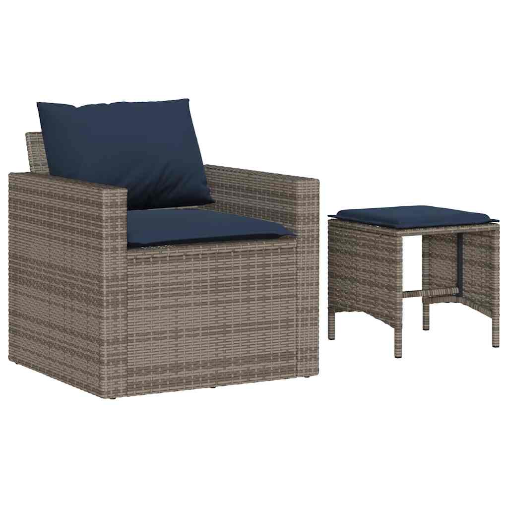 4 Piece Garden Sofa Set with Cushions Gray Poly Rattan