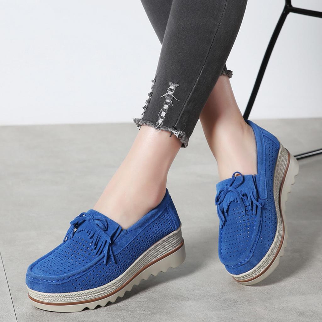 Fashion Macrame Women's Loafers Cow Suede Platform Shoes Slip-on Mother Shoes Walking Shoes Moccasins