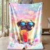 Pug in Flames Theme blanket Lightweight Warm Flannel Blanket Decorative Throw Blanket for Home Decoration