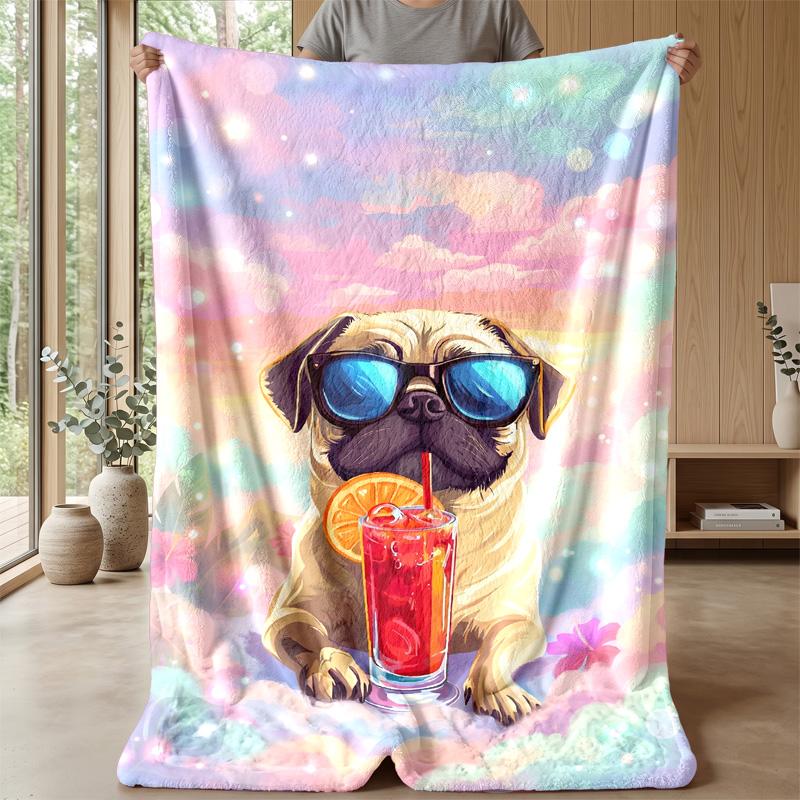 Pug in Flames Theme blanket Lightweight Warm Flannel Blanket Decorative Throw Blanket for Home Decoration