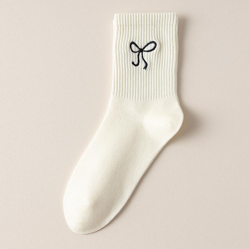Однотонные универсальные носки до середины икры, простые длинные носки для осени и зимы, милые хлопковые носки с бантом, женские носки для весны и осени