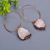 Rose Quartz Rough Stone Friendship Day Hoop Huggie Sisters Gift Earrings Copper V-9