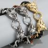 Мужской кожаный браслет в стиле панк-волчьей головы, плетеная цепочка ручной работы из нержавеющей стали и коровьей кожи, мужской заводской браслет