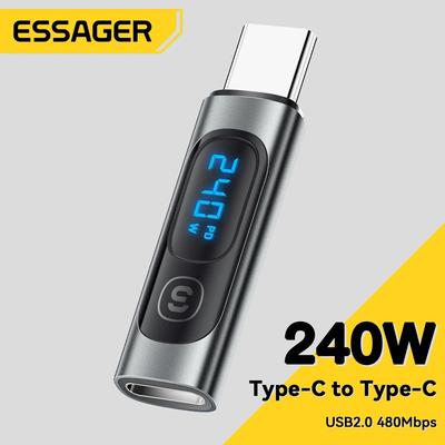Essager Адаптер USB C типа C на USB C 3,0 2,0, 240 Вт, разъем OTG, адаптер для передачи данных цифрового дисплея, 100 Вт для Macbook Pro Air Samsung