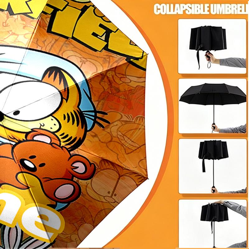 Custom Name Personalized Garfield Print Umbrella, Auto Open Close, 8‑Rib Sturdy Frame, Commute Camping Hiking Use, Birthday Gift