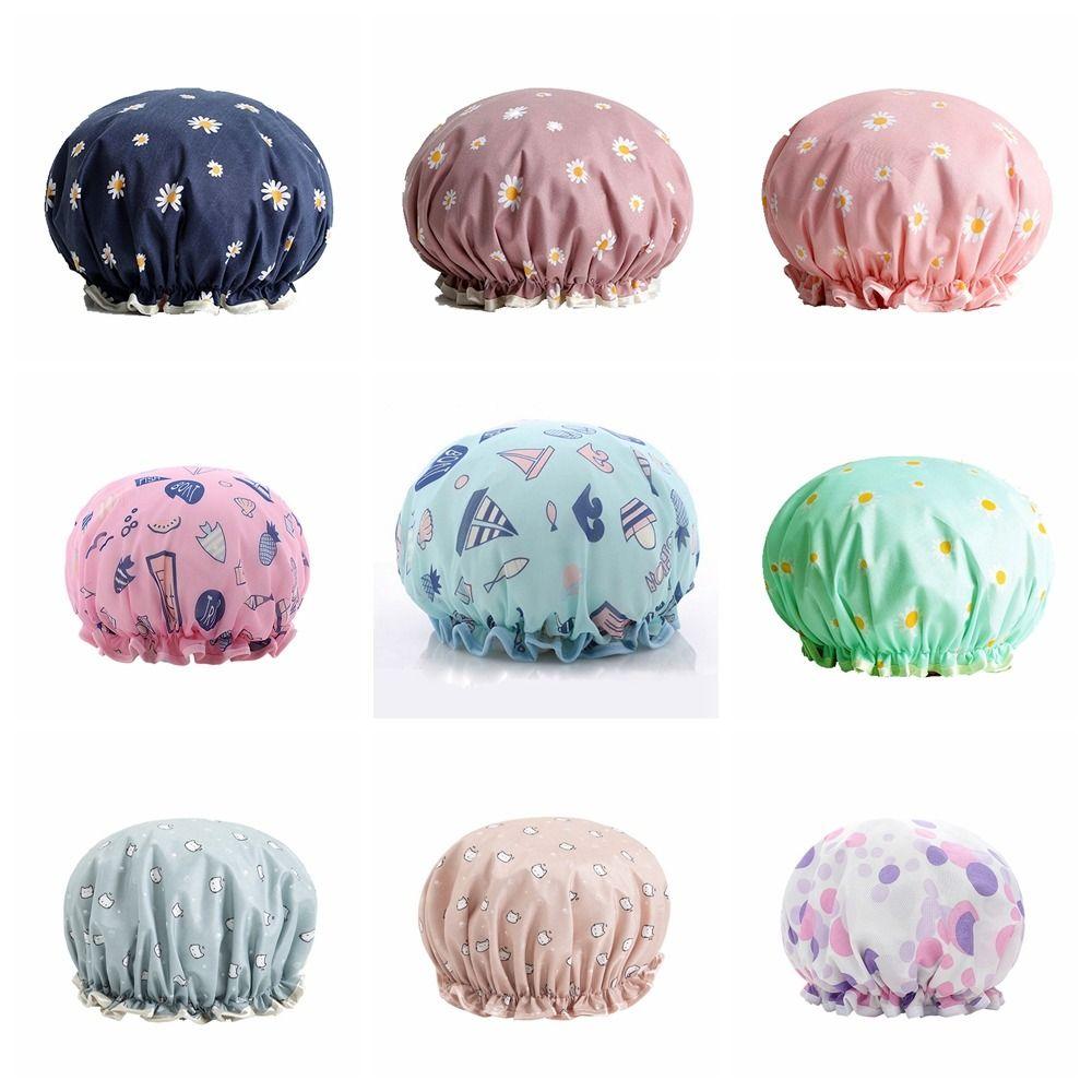 Bilayer Bathing Cap Waterproof Baked Oil Cap New Shower Headscarf  Lady
