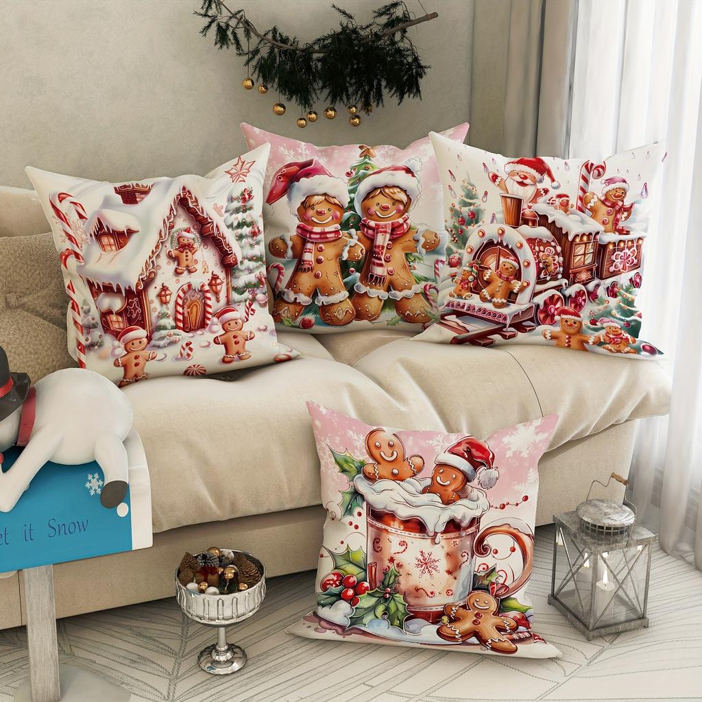 Рождественский пряничный декор Наволочка Подарок на Новый год Поезд Выкройка пряничного домика Украшение для дома Чехол для диванной подушки