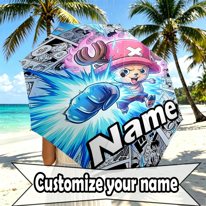 Custom Name Personalized Anime Print Umbrella, Auto Open Close, 8‑Rib Sturdy Frame, Commute Camping Hiking Use, Birthday Gift