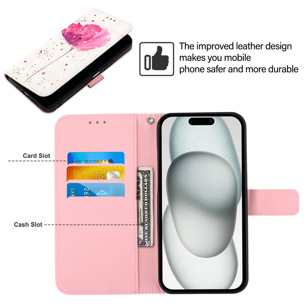Watercolor Pink Flower" PU Leather Wallet Phone Case–Magnetic Clasp,Shockproof & Card Slots for iPhone,Samsung,Huawei,Xiaomi,Moto,Oppo Vivo and More