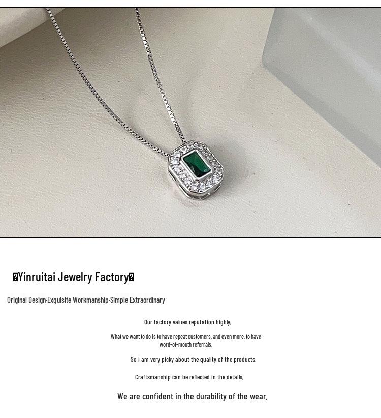 Ожерелье из стерлингового серебра 925 пробы Yinruitai с изумрудным квадратным кулоном - Тонкий, роскошный и изысканный чокер на ключицу для женщин