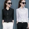 Women Shirt Lapel Long Sleeve Solid Color Single Breasted Shirt Tops Office Lady Shirt Work