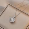 Luxury Rotatable Circle Opal Crystal Pendant Necklace for Women Charm Gold Color Stainless Steel Collar Chain Ring Jewelry Set