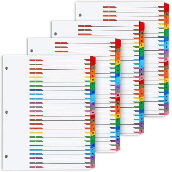 Alphabet Binder Dividers for 3 Ring Binder, COIDEA A-Z Dividers for 3 Ring Binder, Multicolor A-Z Binder Dividers with izable Table of Contents Page,