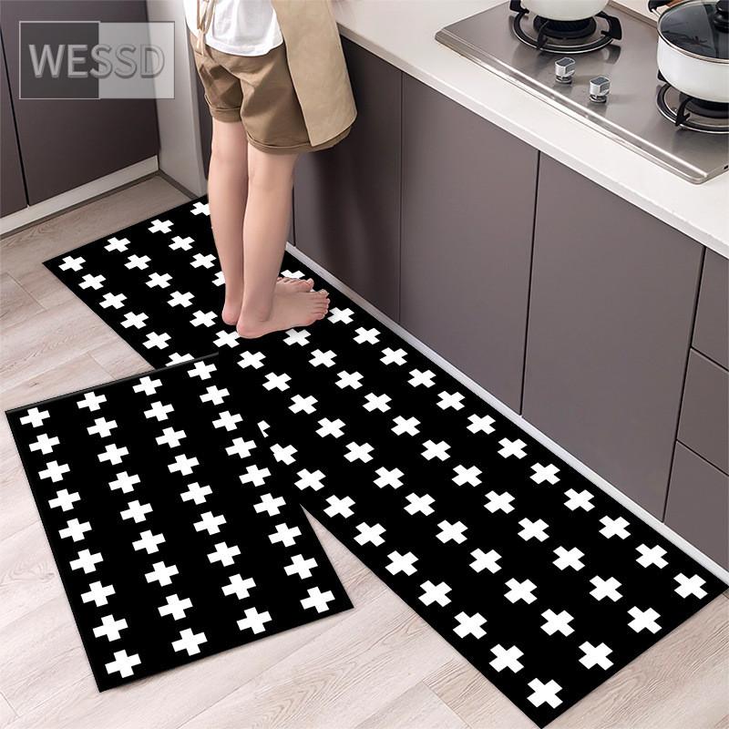 Черно-белые геометрические кухонные ковры и коврики, нескользящие 40x60 см, 40x120 см, простые наборы ковриков для ванной комнаты, 2 предмета, коврик для спальни
