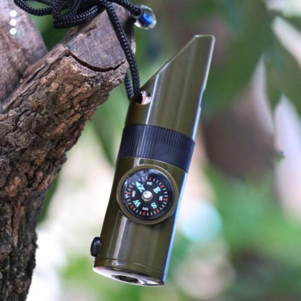 Аварийный свисток для выживания, светодиодный светильник, компас, термометр, портативный, легкий, многофункциональный