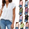 Летние новые топы с V-образным вырезом, плиссированные оборки, рукава, шифоновая рубашка, женская элегантная облегающая повседневная свободная женская блузка, ретро простые женские рубашки, одежда 26489