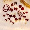 Серебряные игольчатые серьги-цепочки с красным бантом и жемчугом, осень/зима