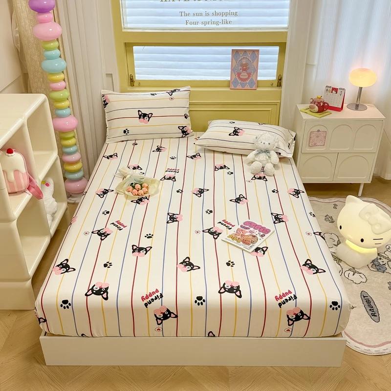 100% Cotton Bed Sheets Breathable Fitted Sheet Non-slip Bed Linen High Quality Mattress Cover roupa de cama (No Pillowcase)
