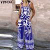 Женские летние повседневные длинные праздничные комбинезоны без рукавов с принтом на бретелях