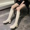 Женские сапоги до колена на среднем каблуке с квадратным носком, кожаные, высокие, для осени и зимы, готические, новинка, распродажа обуви из полиуретана