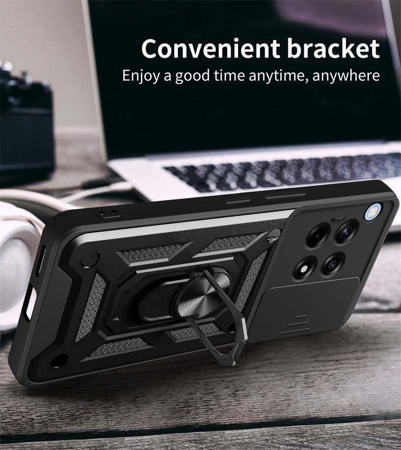 Чехол For OnePlus 12R Чехол Защита камеры со сдвижной крышкой Бронированный чехол для телефона Для One Plus 12R 12 R OnePlus12R 5G Магнитное кольцо-держатель Coque