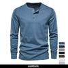 AIOPESON футболка с воротником-хенли из 100% хлопка, мужская повседневная однотонная футболка с длинными рукавами, мужские новые осенние мужские футболки высокого качества