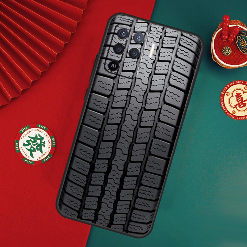 Black Tire Tyre Tread Texture Case For Oppo A15 A17 A57 A6 A5 Pro A54 A74 A94 A16 A76 A96 A40 A60 A80 A18 A38 A58 A78 A98